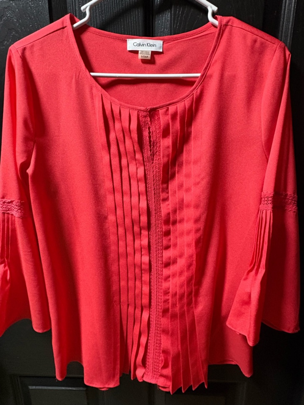 Calvin Klein Coral-Red Pleated Front Blouse